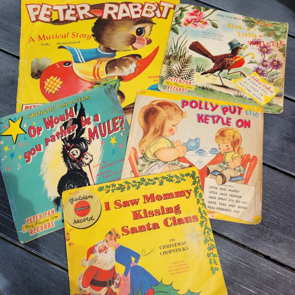 5 Vintage Kid's Records ~ Peter Pan & Golden Records ~ MCM ~ Great Retro Artwork